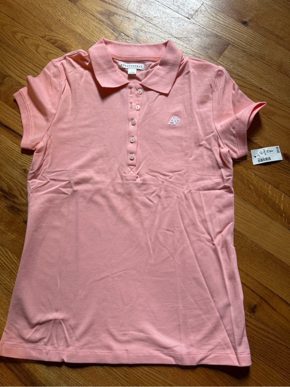 Aeropostale Women's Light Pink Short-Sleeve Polo Shirt